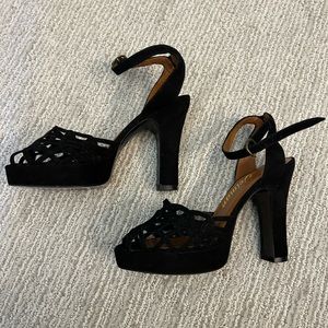 Delman black suede dressy heels. Size 6.5, worn once, perfect condition